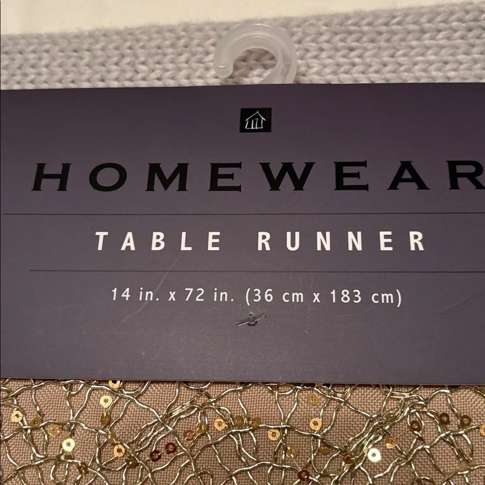 NWT Homewear Gold Sequin Embroidered Table Runner 14x72